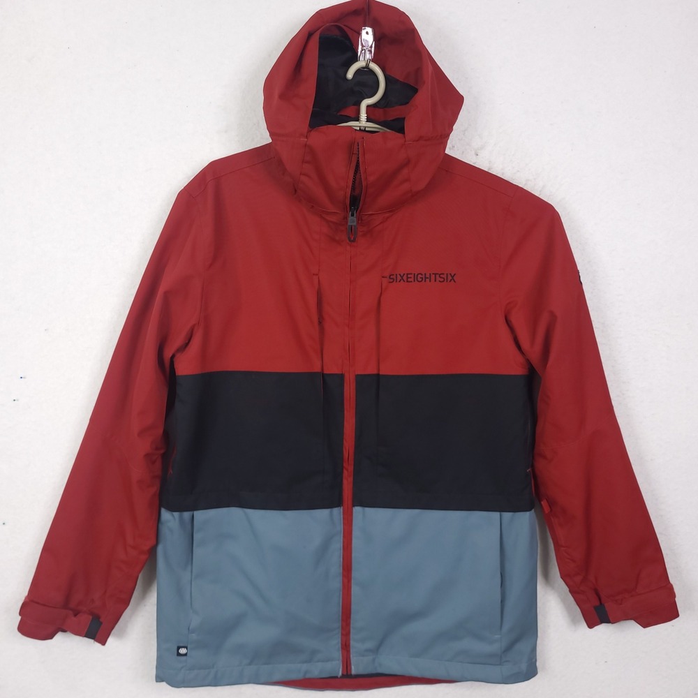 686 Snowboard Jacket Mens Medium Red Black Blue infiDRY 20K Smarty Shell